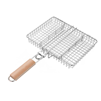 Panier de barbecue en acier inoxydable avec longue poignée en bois amovible, antiadhésif, chromé, pour barbecue en plein air