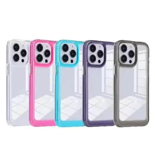 Jmax New Space Phone Case With Metal Button Clear Acrylic Mobile Phone Case Cover For iPhone 11 12 13 14 Pro Max Min Plus