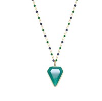 Collier pendentif asymétrique de luxe pour femme, orné de diamants, en laiton plaqué or et onyx vert, par HMR Gems Jewels