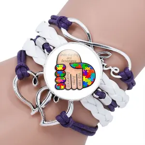 Pulseira de tecido ajustável autismo, artesanal, consciência, quebra-cabeça, autismo, charme, pulseiras para presente infantil