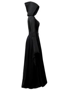 زي تنكري للهالوين للبالغين، رداء مخيف بطراز القوطي، زي ساحرة بغطاء للرأس وتصميم جمجمة، أكمام طويلة، للجنسين، مصنوع من البوليستر، خدمة تصنيع حسب الطلب، زي للألعاب - Product Image 3