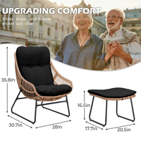 Fauteuil Papasan en osier pour extérieur, chaise longue de lecture avec repose-pieds pour salon, chambre, balcon, véranda