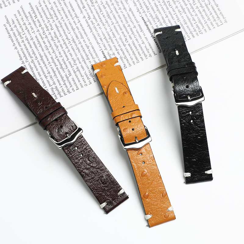 Lionorm Factory Selling Ostrich Pattern Quick Release Full Grain Watch Straps Leather 20mm 22mm Luxury Smart Watch Bands