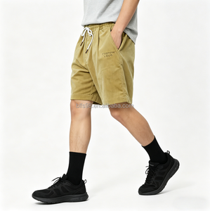 Shorts Bermuda en velours côtelé pour homme, taille mi-haute, cordon de serrage, couleur unie, poches, respirant, en coton - Product Image 1