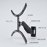 DMP GS102L-SW Gas Spring Full Motion TV Wall Mount Hitam Matte Metal Screen Mount untuk Layar 23-65 Inci