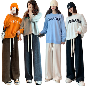 Otoño Invierno nuevos pantalones casuales de cintura alta para mujer pantalones vaqueros de talla grande gruesos de pierna recta adelgazantes de terciopelo de algodón europeo - Product Image 2