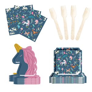 Décorations d'anniversaire licorne DAMAI comprenant des assiettes à dîner, des assiettes à dessert, des serviettes, des gobelets, une bannière et une nappe pour kit de fête licorne pour 8 personnes - Product Image 6