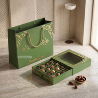 Caja de Regalo de Chocolate de Lujo con Tapa y Base de Cartón Premium para Decoración de Ramadán, con Ventana Transparente, Estilo Dubái