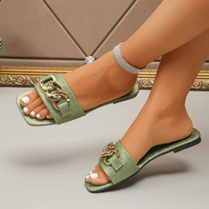 Estate <span class=keywords><strong>donna</strong></span> nuova moda catena in metallo grandi pantofole fondo piatto Cool pantofole modello pietra borsa a spalla singola - Product Image 6