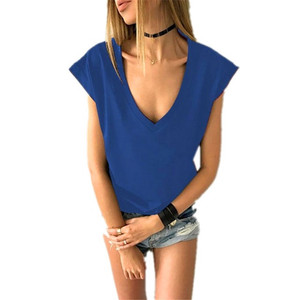 T-shirt estiva <span class=keywords><strong>basic</strong></span> bianca e nera da donna, casual a maniche corte, sexy con scollo a V profondo, traspirante con stampa. - Product Image 4