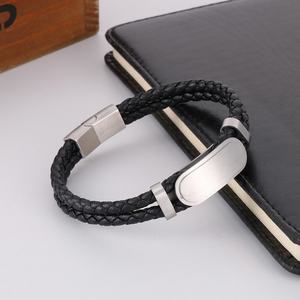 2024 High Quality Custom Stainless Steel Engraving Logo Leather Bracelet for <b>Men</b> Women - Product Image 5