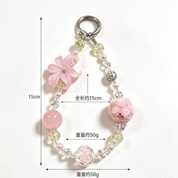 Chaîne de téléphone portable à la mode avec perles en forme de boule de fleurs en cristal féerique, porte-clés de voiture, breloque de téléphone portable personnalisable