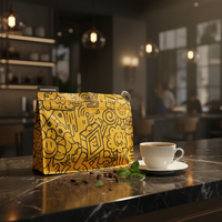 Sachets de café à fond plat personnalisés Cailyn Premium, grains de spécialité, valve unidirectionnelle, fermeture éclair refermable, impression en héliogravure, recyclables