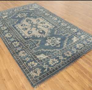 Prix de gros Oushak Oriental laine tapis noué à la main vert sarcelle géométrique motif abstrait tapis personnalisable taille 5x8 - Product Image 4