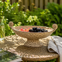 FLOLENCO Bol à fruits en céramique sur piétement avec poignée en spirale, fait main, texturé, style Wabi Sabi, compotier décoratif pour centre de table