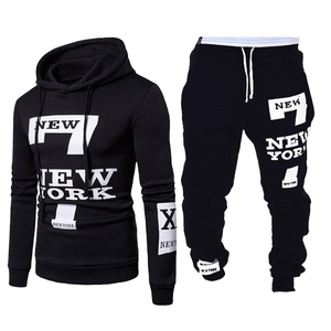 เซ็ตเสื้อสเวตเชิ้ต2ชิ้นมีฮู้ดมีกระเป๋าพิมพ์ลายระบายอากาศมีเชือกรูด - Product Image 1