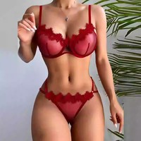 Ensemble de Lingerie Sexy pour Femmes, Lingerie de Gros d'Usine, Soutien-Gorge et Culotte Deux Pièces Sans Coutures, Soutien-Gorge Érotique Ultra Sexy en Dentelle Transparente