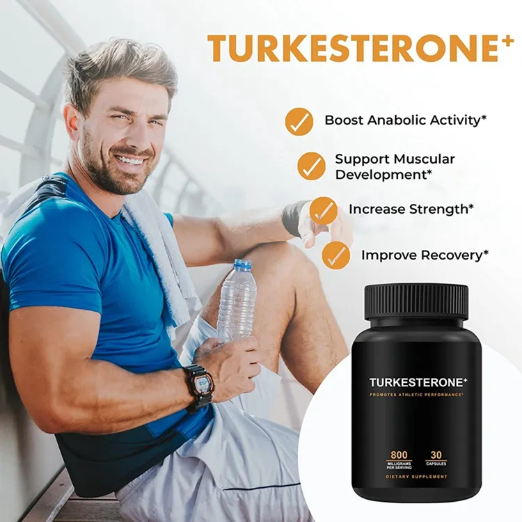 Suplemento hormonal personalizado com cápsulas de Turkesterone 800 mg para a construção muscular e maior biodisponibilidade