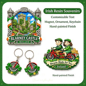 Aimant de réfrigérateur en résine imprimée UV 3D, personnalisé, avec le château de Blarney, le vélo et les deux trèfles, souvenir d'Irlande, cadeau OEM - Product Image 2