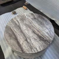 Table basse ronde en travertin argenté, forme cylindrique, table centrale en pierre naturelle, table basse en pierre pour salon