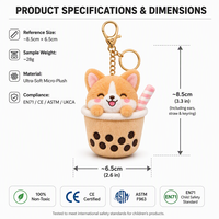 Porte-clés en peluche Boba Corgi personnalisé, breloque de sac chiot tasse de thé au lait, broderie de logo personnalisée, boîte cadeau thème café personnalisée CE ASTM EN71