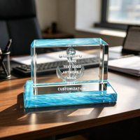 Trofeo de Cristal Neelpure 139284 con Grabado 3D de Ancla y Textura de Agua Azul para Premios Corporativos Marinos