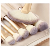 Ensemble de pinceaux de maquillage en fibres synthétiques beige 12/18/24 pièces, manche en bois couleur champagne, kit de maquillage professionnel style studio