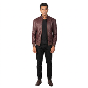2026 Latest Style Breathable Coated Vintage Biker <b>Leather</b> <b>Jacket</b> with Stand Collar for <b>Men</b> Customized Hooded Autumn - Product Image 1