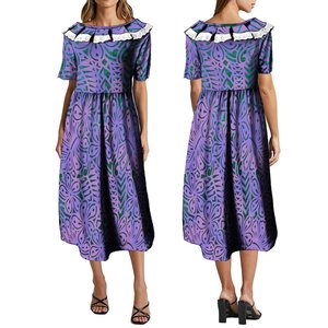 Abiti personalizzati in stile isola pacifica da donna eleganti con rifiniture in pizzo abito Midi <span class=keywords><strong>abbigliamento</strong></span> polinesiano taglie forti abiti da donna - Product Image 1