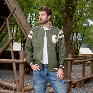 Blouson Bomber Varsity de Haute Qualité avec Logo Design, Broderie Chenille, Collection Respirante Style Urbain Col en V - Product Image 1
