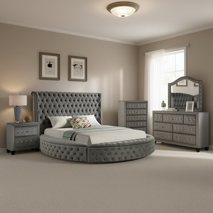 Set Camera da Letto Hazel Queen 4 Pezzi, Design Contemporaneo in Tessuto Grigio Trapuntato, Misura Queen - Product Image 2