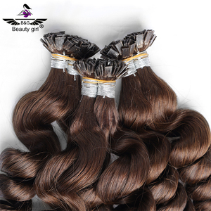 Solution de cheveux fins Extensions de cheveux humains collés à la kératine avec pointe en U crue <span class=keywords><strong>Micro</strong></span> Link I Tips Keratin Bond Curly Wave Extensions de cheveux - Product Image 2