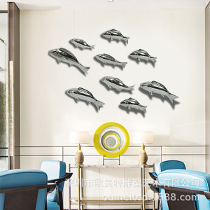 Décoration murale en acier inoxydable, sculpture abstraite de poisson, style européen et américain, pour salon et hôtel - Product Image 4