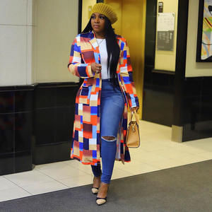 Abrigo africano <span class=keywords><strong>de</strong></span> manga larga con botones para mujer, vestido <span class=keywords><strong>de</strong></span> <span class=keywords><strong>camisa</strong></span> <span class=keywords><strong>de</strong></span> poliéster con estampado, vestidos africanos con solapa y bolsillos, primavera y otoño - Product Image 1