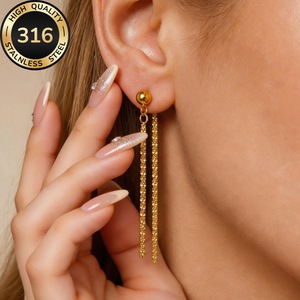 Light luxury long <b>chain</b> tassel <b>earrings</b>, 316L stainless steel gold-plated pendant <b>stud</b> <b>earrings</b>, direct supply from - Product Image 2