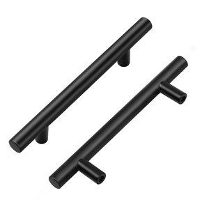 哑光黑色不锈钢黑色饰面家具橱柜中空实心t形杆抽屉拉手 - Product Image 1