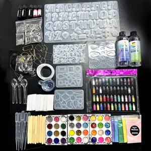 Kit de résine pour débutants avec moules en résine Les fournitures en silicone et en résine époxy comprennent des crochets de collier à paillettes pigmentées