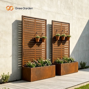 Weathering Steel Square Rusty Louver <b>Screen</b> Eco-friendly Planter Box Free Standing Garden <b>Partition</b> Climbing Plant Trellis - Product Image 3