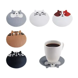 Upin 5 Pack Funny Gifts print Cat Lover Home Bar Cup Cute Kitty Cat Felt Coasters for Drink