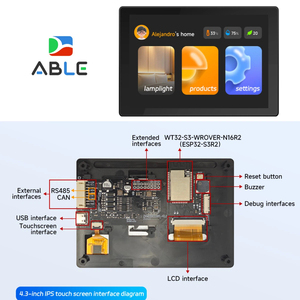 หน้าจอสัมผัส HK Able ขนาด 4.3 นิ้ว ความละเอียด 480x272 IPS TFT LCD พร้อมบอร์ดพัฒนาโมดูล ESP32-S3 MCU สำหรับสมาร์ทโฮม HMI และสมาร์ทคอนโซล - Product Image 2