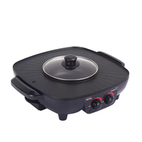 Grill électrique à revêtement marbré avec hot pot, plaque de cuisson électrique multifonction et hot pot avec séparateur 2 en 1