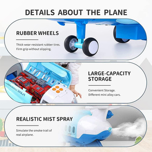 Avion de transport amusant avec piste à inertie sonore et lumineuse, incluant un petit camion de pompiers en alliage et un panneau routier - Product Image 3