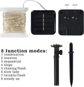 Vente en gros 20m200LED vert clair fil de cuivre solaire guirlandes lumineuses IP65 étanche 8 modes lumière solaire de Noël en plein air - Product Image 6