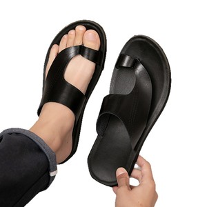 Sandalias de Cuero Genuino para Hombre, Punta Abierta, Estilo Slip-On, Zapatos Cómodos para Caminar de Verano, Suela de Goma, Entresuela de EVA, Color Sólido - Product Image 2