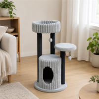 Arbre à chat compact gris en velours côtelé, stable et doux, avec condo fermé pour chaton, personnalisable avec logo, fabricant certifié BSCI