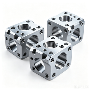 รับผลิตชิ้นส่วนบล็อกวาล์วอะลูมิเนียม 6061 แบบกำหนดเองสำหรับงานกลึง CNC  แบบหลายพอร์ต  พร้อมเกลียว  งานกัดละเอียด - Product Image 4