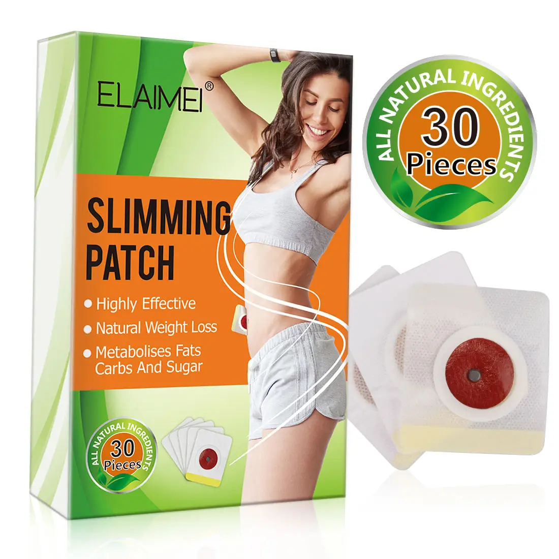 ELAIMEI 30 Pcs Breathable Herbal Slim Belly Patch Weight Loss 100% Natural Burn Slimming Navel Patches