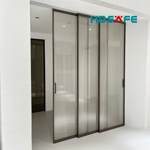 Black Slim Frame Soft Closing Sliding Door For Home Living Room Interior Bedroom Kitchen Glass Aluminum Sliding Door Balcony