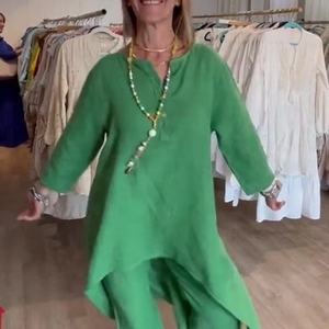 Nuovo Completo Estivo da <span class=keywords><strong>Donna</strong></span> in Tinta Unita Casual a Maniche Lunghe in Cotone e Lino <span class=keywords><strong>Taglie</strong></span> Forti - Product Image 4