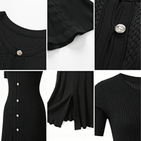 Nouvelle robe longue en tricot à col rond et à simple boutonnage, style français élégant pour femmes, automne 2026